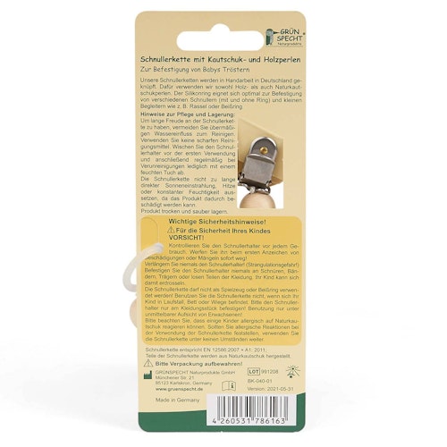 Schnullerkette Kautschuk- und Holzperlen grün