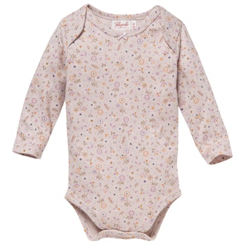 Edler Rippe Langarmbody Blümchen hellbeige