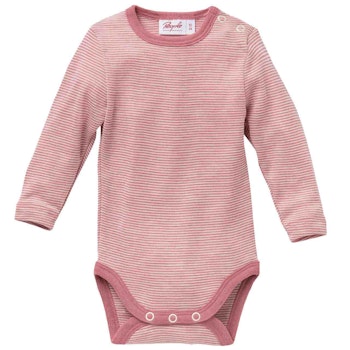 Wolle Seide Body langarm rosa gestreift