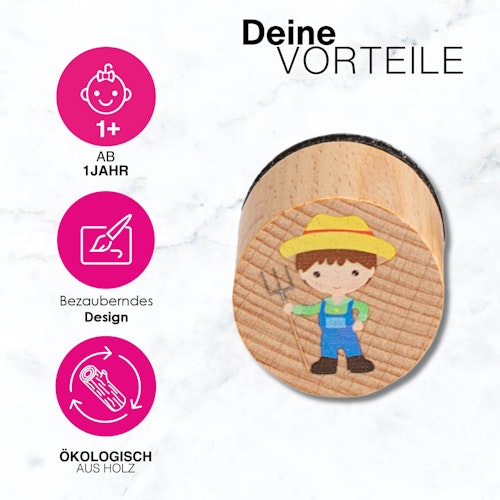 Knetstempel Holz 6er-Set Bauernhof