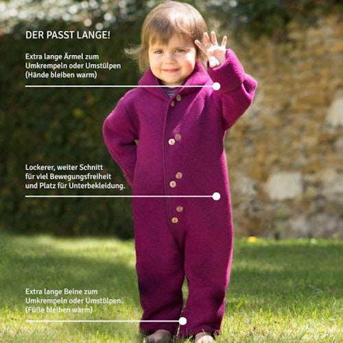Merino Kapuzenoverall mit Arm- und Beinumschlägen
