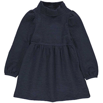 Griffiges Jacquard Langarmkleid Stehkragen navy