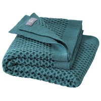 Kuschelige Waben Strickdecke Wolle 80x100 cm eukalyptus