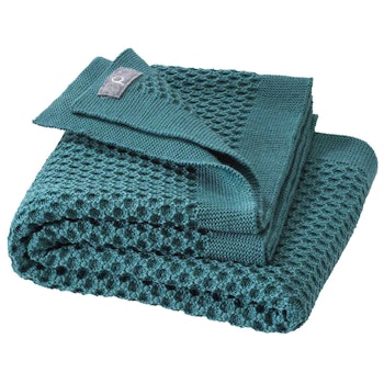 Kuschelige Waben Strickdecke Wolle 80x100 cm eukalyptus