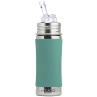 Edelstahl Flasche mit Trinkhalm ab 12 M - open end mint