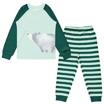 Schlafanzug Arm- und Fussbündchen - Bär & Streifen, mint
