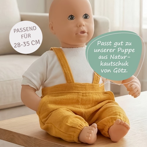 Puppen Latzhose m. Shirt 28-35cm honiggelb, Bio-Baumwolle
