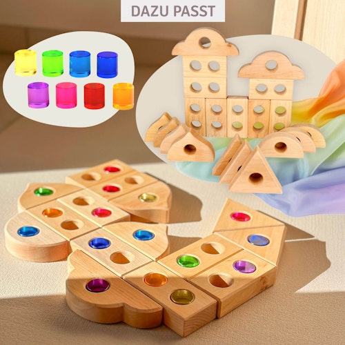 64 Lichtbauzylinder im Holzrahmen 21x21 cm