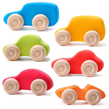 6 bunte Holzautos