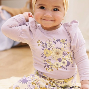 Langarmbody Puffärmel Blumenprint helllila
