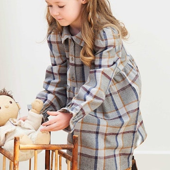 Festes kariertes Twill Kleid langarm