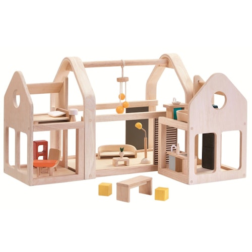 Puppenhaus möbliert zum Tragen und Schieben