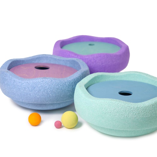 GRIMMS X Stapelstein® 3 Kullerscheiben und 3 Kugeln cold pastell
