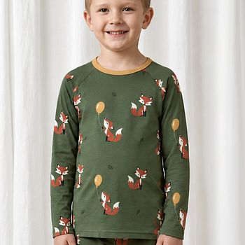Pyjama Shirt langarm Fuchs grün (Ärmel mit Print)