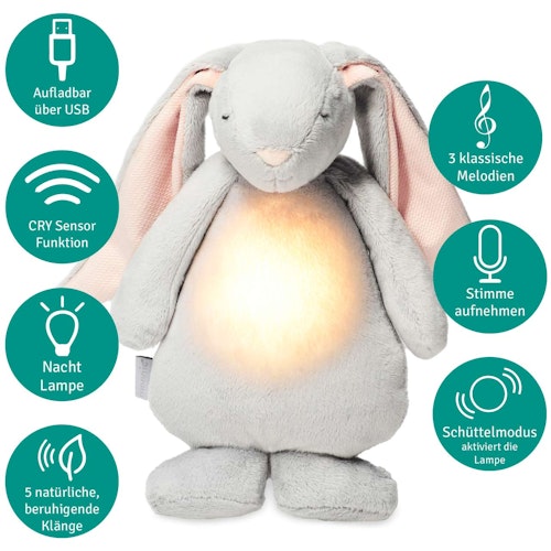 Der Summhase mit Lampe grau-rosa aus Baumwolle und Polyester