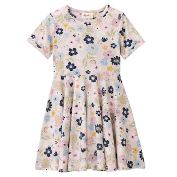 Kurzarm Flatterkleid geblümt blassrosa