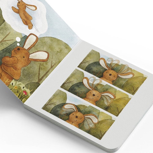 4 Elemente aus Kuscheltier und Buch Hoch hinaus