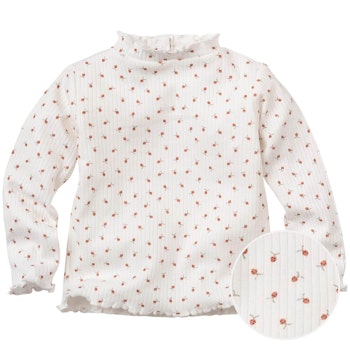 Leichtes elastisches Langarmshirt Stehkragen kleine Beeren weiß
