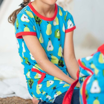 Kurzarm Kleid A-Linie Orangen blau