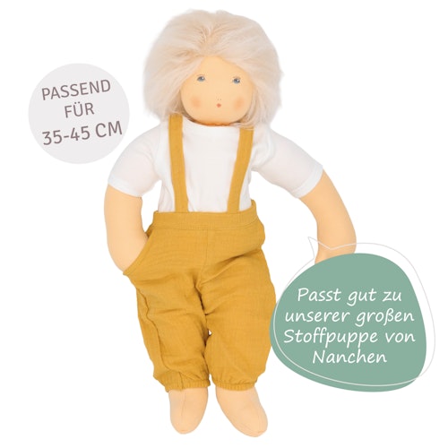 Puppen Latzhose m. Shirt 35-45cm honiggelb, Bio-Baumwolle