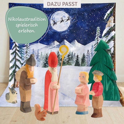 St. Nikolaus mit Stab Holzfigur 20 cm