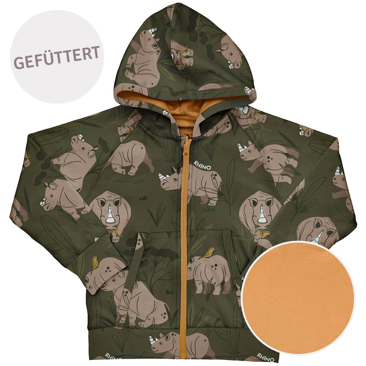 Weiche Kapuzenjacke gefüttert Nashorn