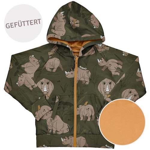 Weiche Kapuzenjacke gefüttert Nashorn