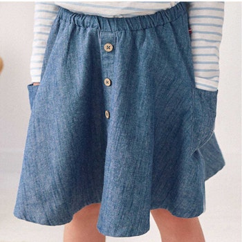 Leichter Baumwoll Faltenrock jeansblau meliert