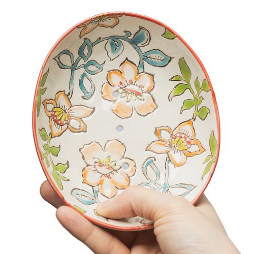 Seifenschale SUMMER mit Blumen oval aus Keramik