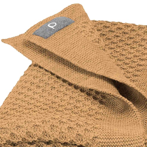 Kuschelige Waben Strickdecke Wolle 80x100 cm karamell