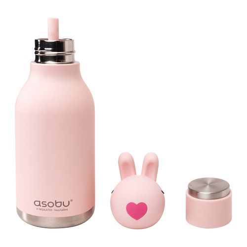 Bestie Bottle Edelstahltrinkflasche mit Trinkhalm Hase 460 ml