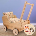 Vorschaubild Klassischer Puppenwagen Vollholz Waldtiere 53 cm Griffhöhe