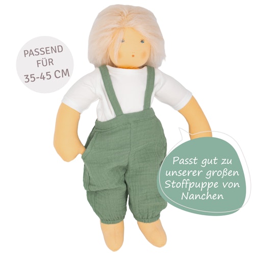 Puppen Latzhose m. Shirt 35-45cm grün, Bio-Baumwolle