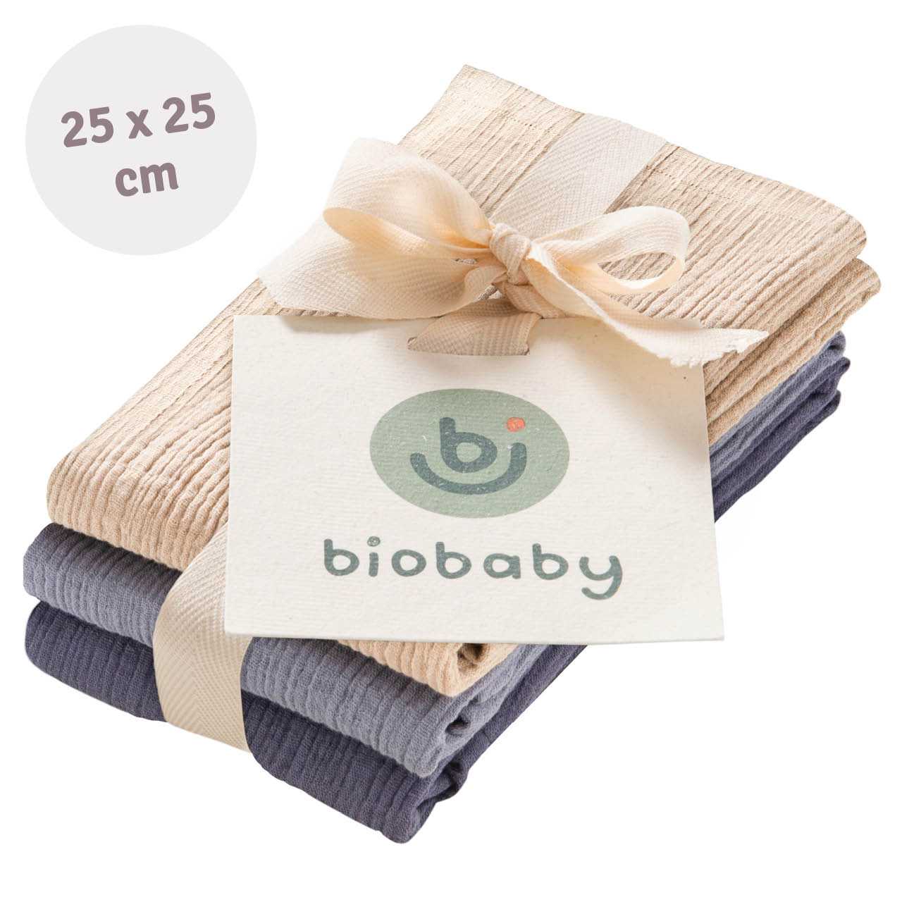 Mullwaschlappen 3er Pack 25x25 rauchblau, taubenblau, sand