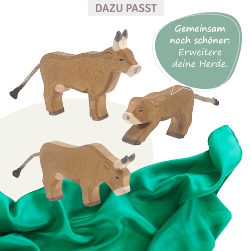 Almkuh fressend Holzfigur 8,6 cm