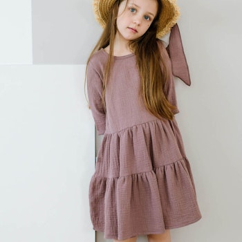 Flatterkleid Musselin 3/4 Arm altrosa