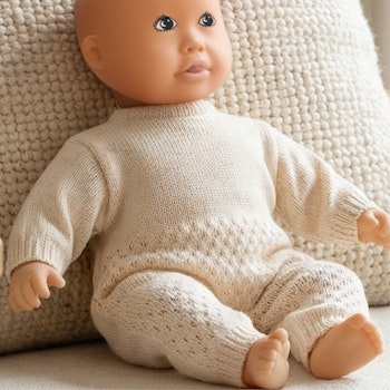 Puppen Strickstrampler 28-35cm beige, Bio-Baumwolle
