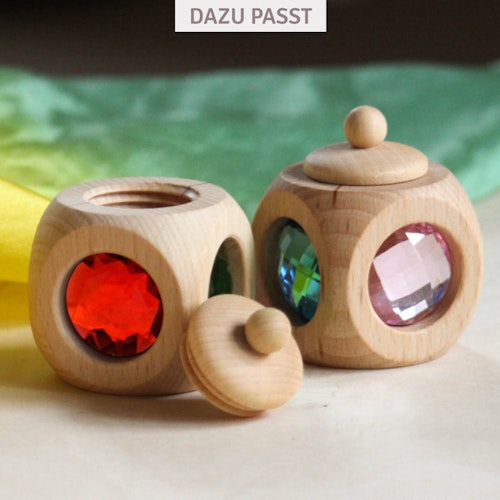 Zahndose aus Holz mit Funkelsteinen pastell 1 Stück