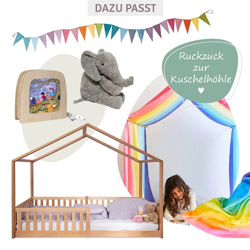 Montessori Bett 90x200 natur – Bodenbett mit Rausfallschutz
