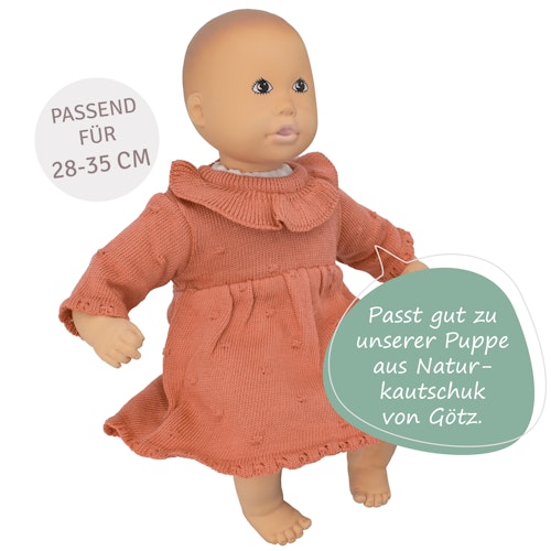 Puppen-Strickkleid 28-35cm pfirsich, Bio-Baumwolle
