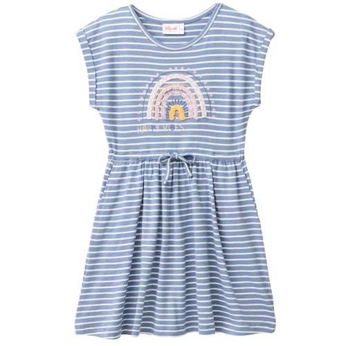 Sommerkleid kurzarm blau geringelt Regenbogen