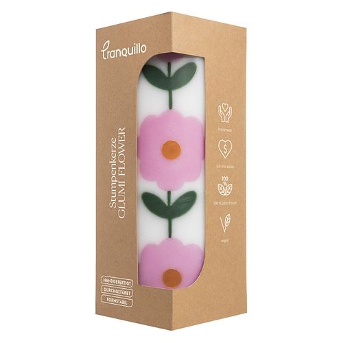 Stumpenkerze GLUMI FLOWER in Türkis 20 cm aus Stearin