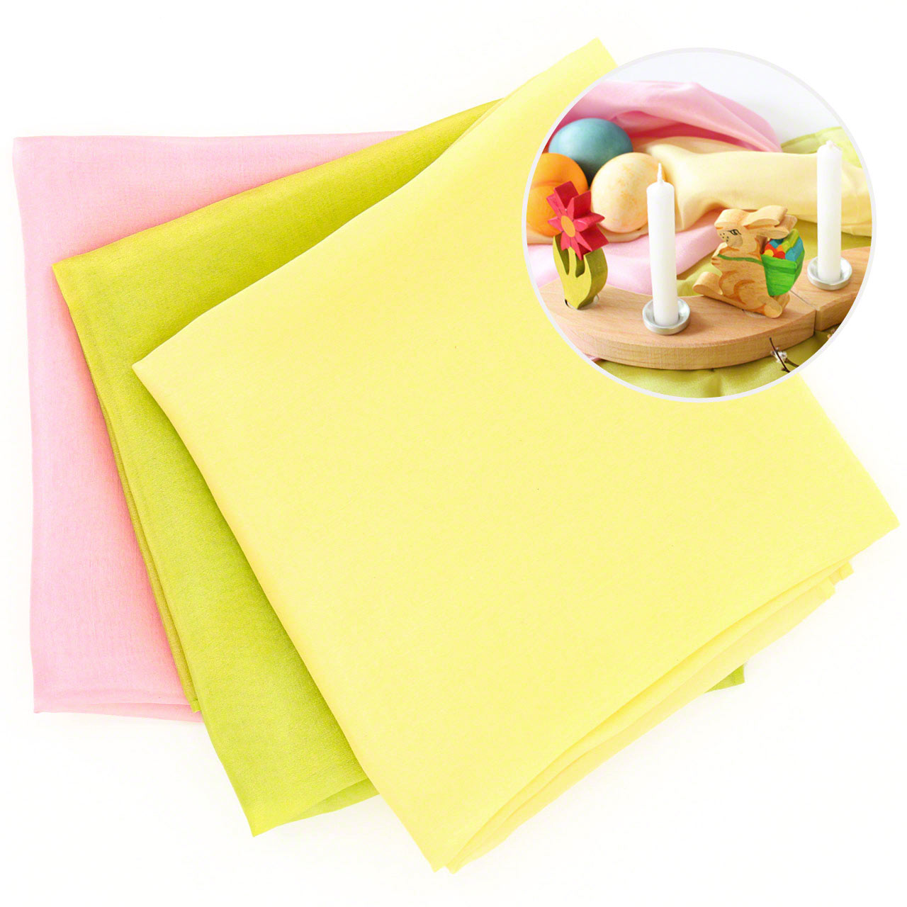 Jahreszeitentuch Seide 55x55 cm – Frühling 3er Set