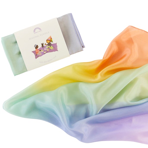 Spieltuch Seide pastell Regenbogen mittel 89 x 89 cm