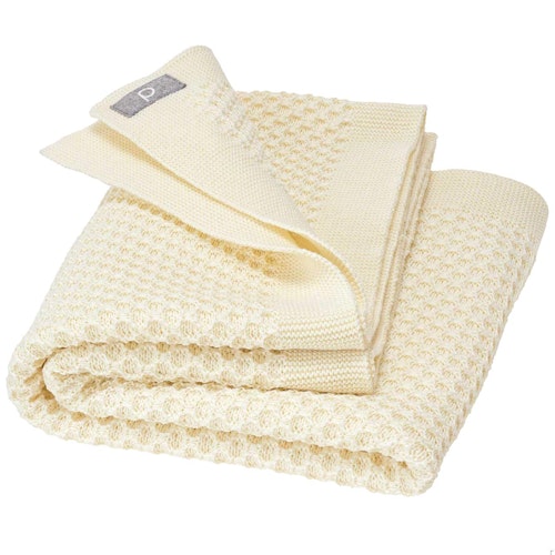 Kuschelige Waben Strickdecke Wolle 80x100 cm natur