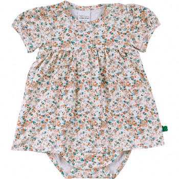 Body kurzarm Kleidchen Blümchen-Muster beige