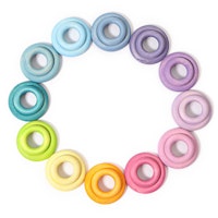 24 Bauringe Holzringe pastell