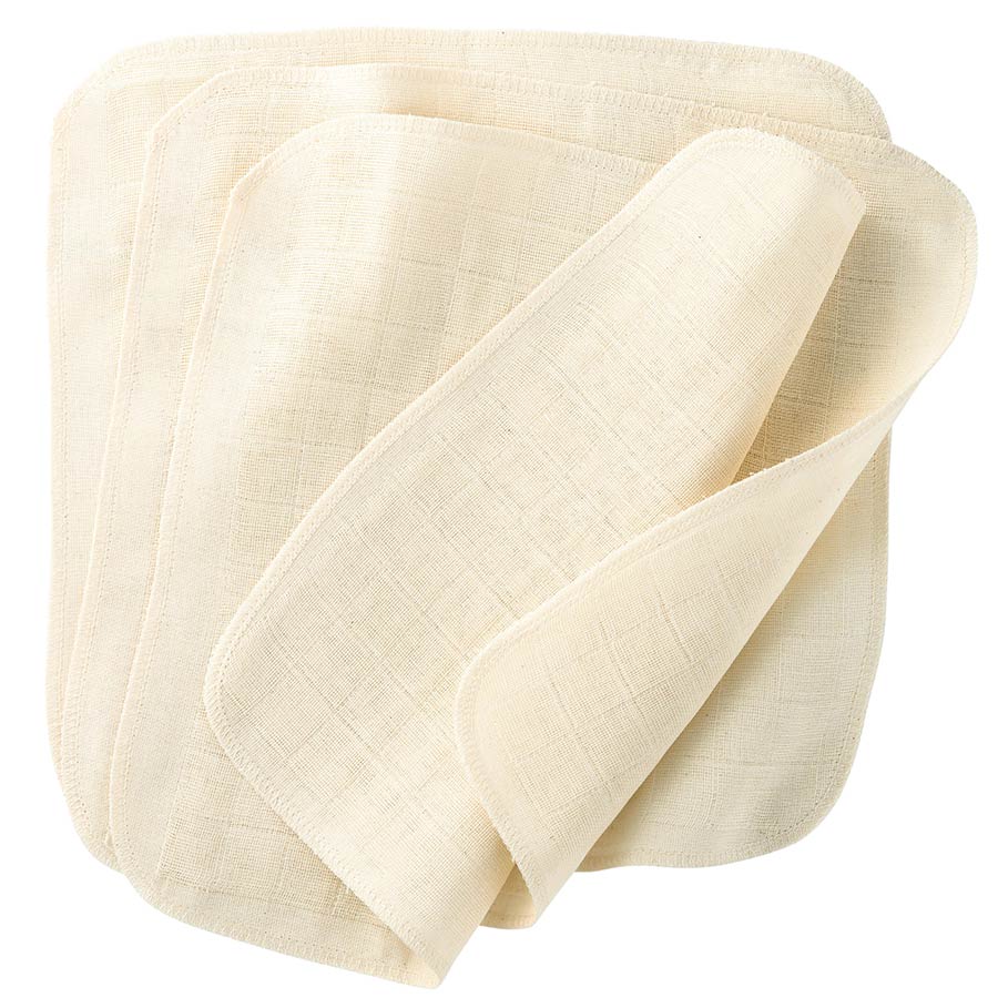 Mullwaschlappen, 5er Pack 25x25 cm 100% Baumwolle aus kbA (k