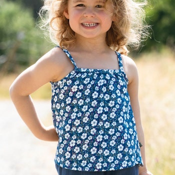 Sommer Shirt Musselin ohne Arm Blumen blau