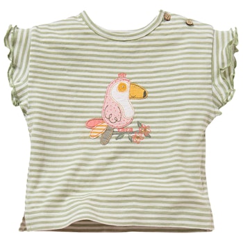 Luftiges T-Shirt Rüschenärmel Tukan lindgrün